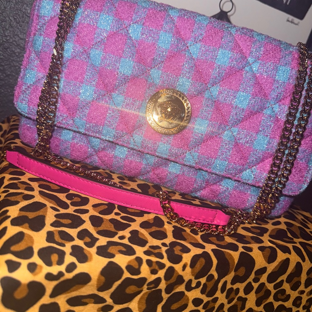 Pink and Blue Quilted Chain Bag